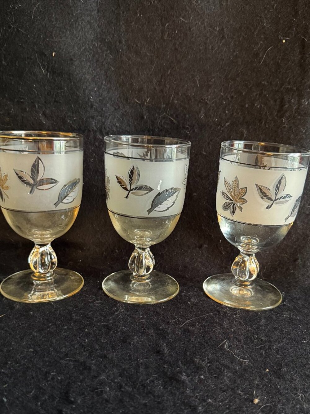 3 – Vintage Mid-Century Libbey Goblet ‘Silver Leaf’ Pattern